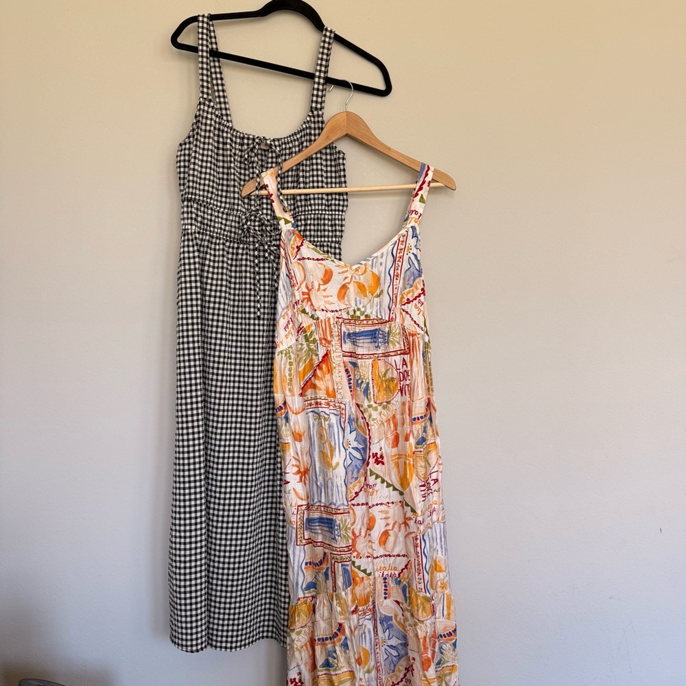 Lot of 2 Maxi Dresses- Colorful Print and Black Gingham with Bow Detail